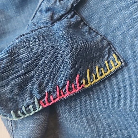 APNY Chambray Tencel Button-Up Shirt With Hand Embroidery L - Picture 9 of 11